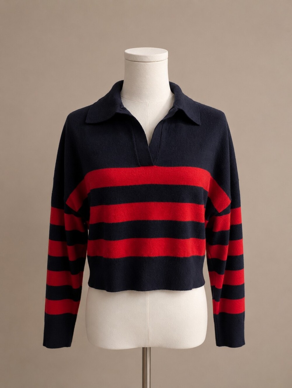 William Rast Women's Navy Ribbed Knit Collar Top